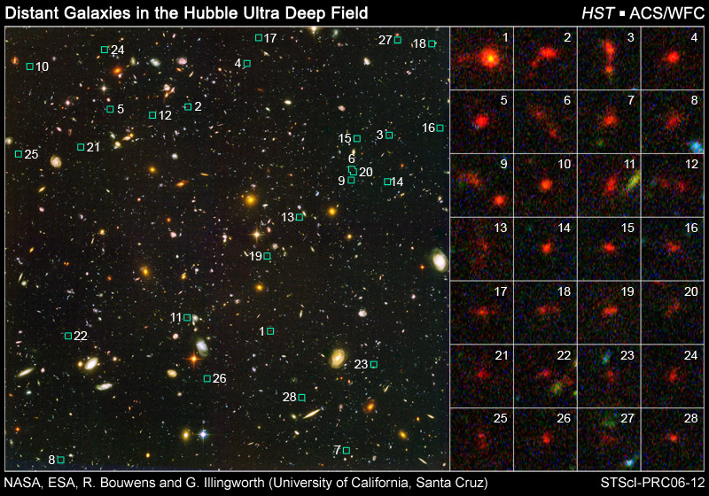 Hubble Ultra Deep Field image of young galaxies